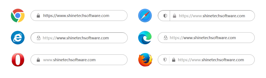 SSL Certificates representation in various internet browsers.