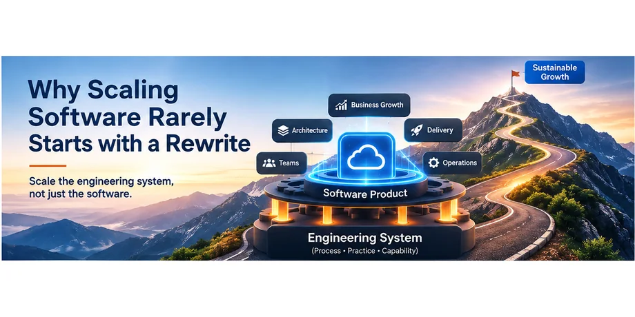 Software growth supported by an evolving engineering system rather than a complete software rewrite.